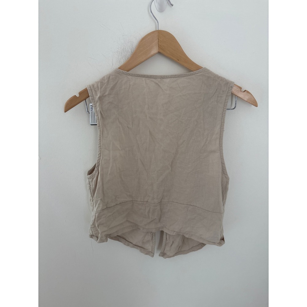 Free People Tan Linen Blend Tie Front Cropped Vest Size M - Picture 4 of 4